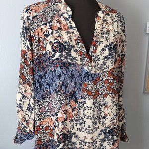 Liberty Love Women's Blouse Size XL Multi Color Flower Print 3/4 Sleeves